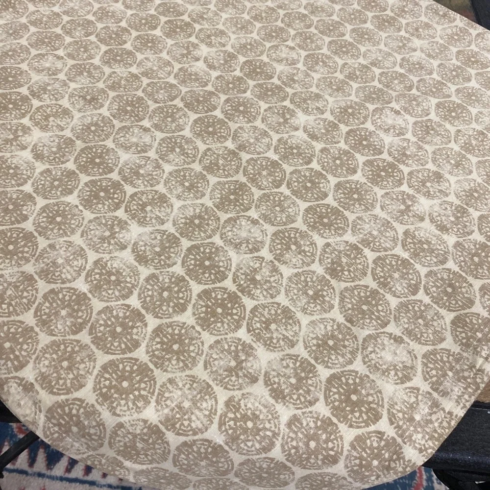 Threshold Linen Blend Beige Distressed Medallion Tassels Table Throw 50